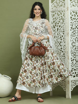 Foil Printed flared kurta pallazos With Dupatta