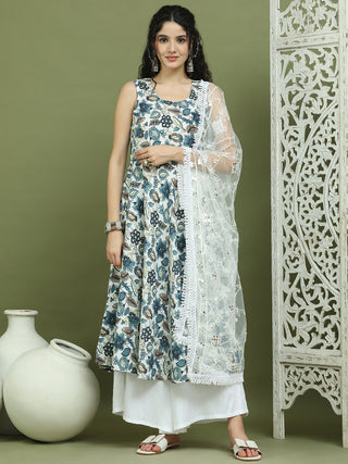 Foil Printed flared kurta pallazos With Dupatta