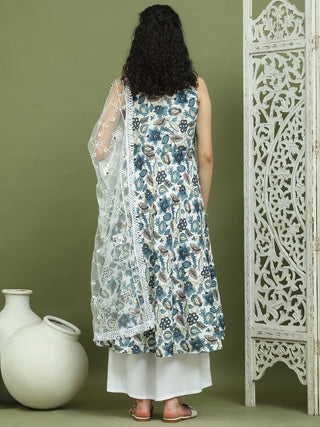 Foil Printed flared kurta pallazos With Dupatta