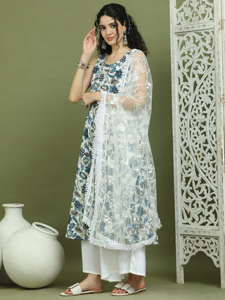 Foil Printed flared kurta pallazos With Dupatta