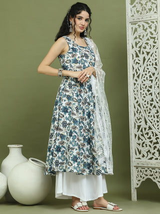 Foil Printed flared kurta pallazos With Dupatta