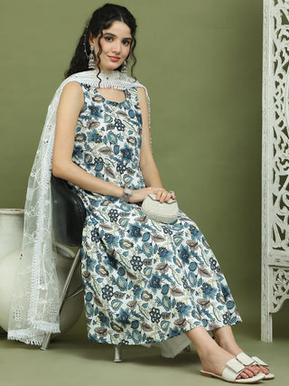 Foil Printed flared kurta pallazos With Dupatta