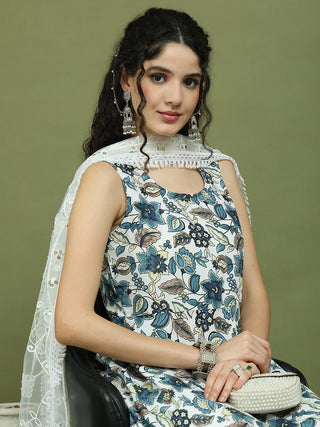 Foil Printed flared kurta pallazos With Dupatta