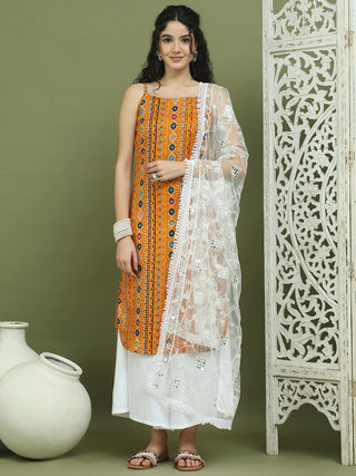 Foil Printed Rayon Kurta Palazzos With Dupatta