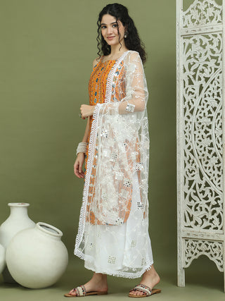 Foil Printed Rayon Kurta Palazzos With Dupatta