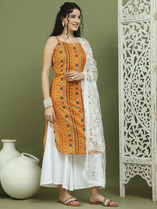 Foil Printed Rayon Kurta Palazzos With Dupatta