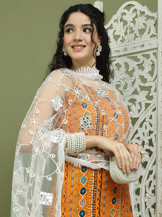 Foil Printed Rayon Kurta Palazzos With Dupatta