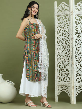 Foil Printed Rayon Kurta Palazzos With Dupatta