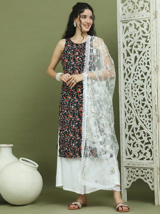 Floral Printed Rayon Kurta Palazzo Set