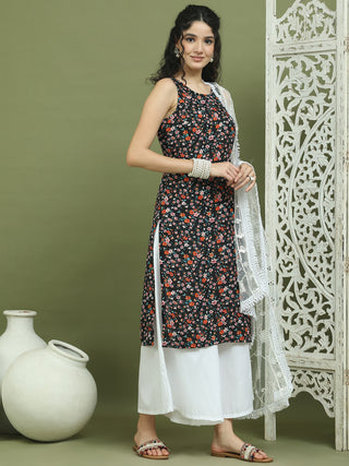 Floral Printed Rayon Kurta Palazzo Set