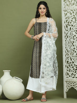 Foil Printed Rayon Kurta Palazzo Dupatta