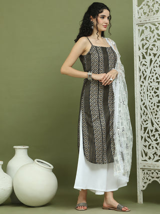 Foil Printed Rayon Kurta Palazzo Dupatta