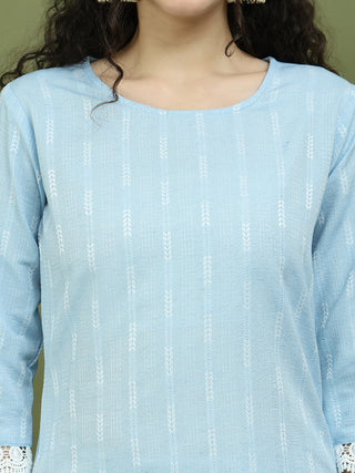 Lace Work, Woven Design straight Kurta Palazzo With Dupatta