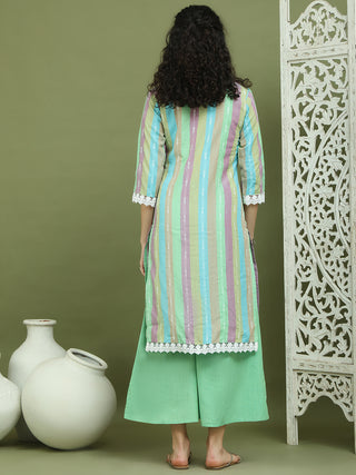 Lace Work, Woven Design straight Kurtas for Women