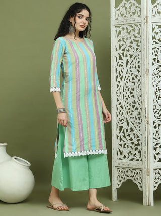 Lace Work, Woven Design straight Kurtas for Women