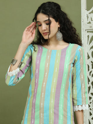 Lace Work, Woven Design straight Kurtas for Women