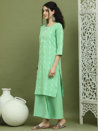 Lace Work, Woven Design straight Kurta With Palazzo