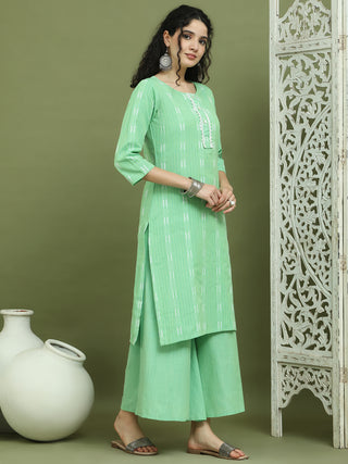 Lace Work, Woven Design straight Kurta With Palazzo