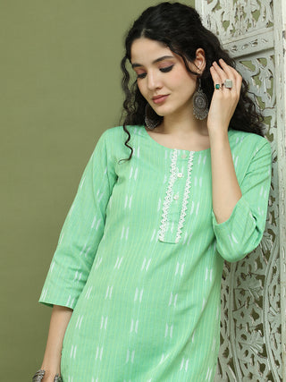 Lace Work, Woven Design straight Kurta With Palazzo
