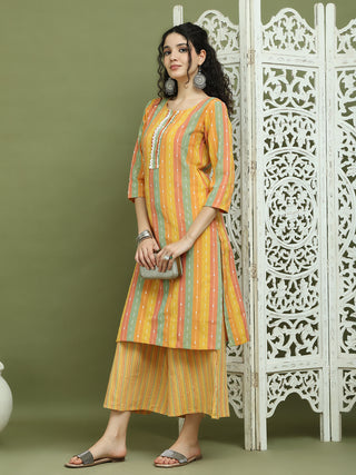 Lace Work, Woven Design straight Kurta With Palazzo