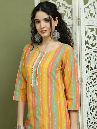 Lace Work, Woven Design straight Kurta With Palazzo