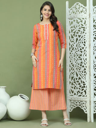 Lace Work, Woven Design straight Kurta With Palazzo