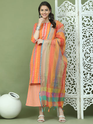 Lace Work, Woven Design straight Kurta Palazza & Dupatta
