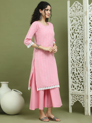 Lace Work, Woven Design straight Kurtas for Women