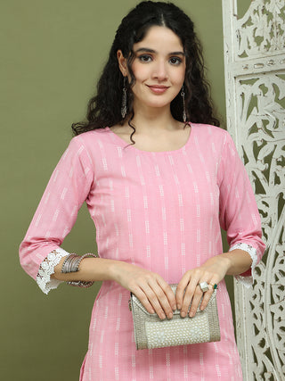 Lace Work, Woven Design straight Kurtas for Women