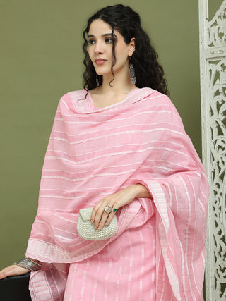 Lace Work, Woven Design straight Kurta Palazzo With Dupatta