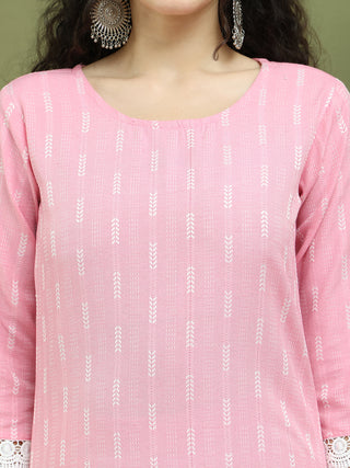 Lace Work, Woven Design straight Kurta Palazzo With Dupatta