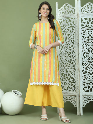 Lace Work, Woven Design straight Kurta With Palazzo