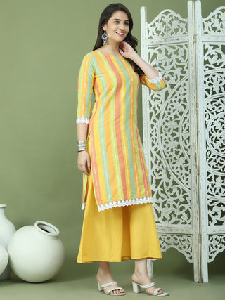 Lace Work, Woven Design straight Kurta With Palazzo