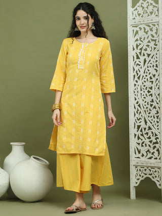 Lace Work, Woven Design straight Kurta With Palazzo