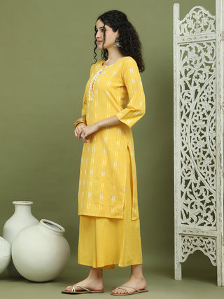 Lace Work, Woven Design straight Kurta With Palazzo