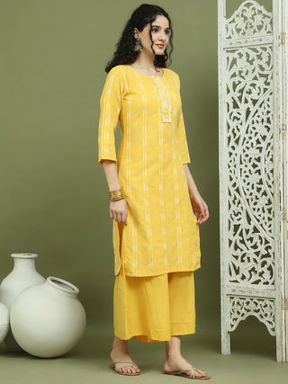 Lace Work, Woven Design straight Kurta With Palazzo