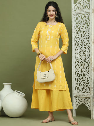 Lace Work, Woven Design straight Kurta With Palazzo