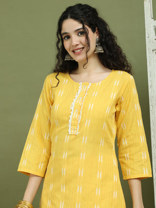 Lace Work, Woven Design straight Kurta With Palazzo