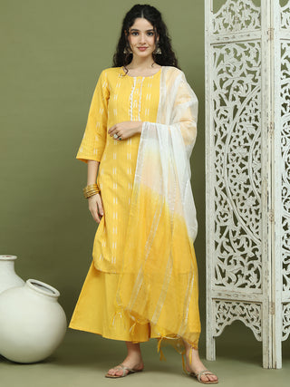 Lace Work, Woven Design straight Kurta Palazza & Dupatta
