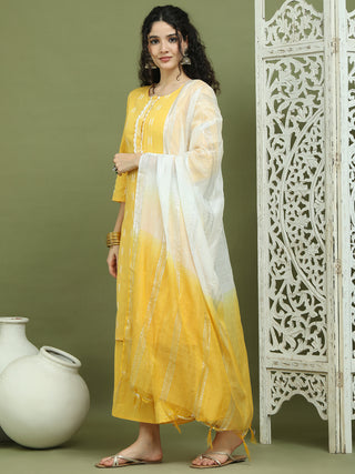 Lace Work, Woven Design straight Kurta Palazza & Dupatta