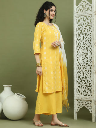 Lace Work, Woven Design straight Kurta Palazza & Dupatta