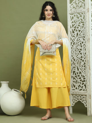 Lace Work, Woven Design straight Kurta Palazza & Dupatta