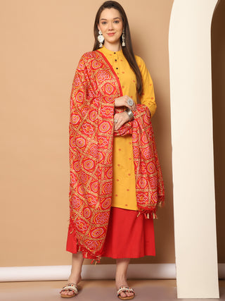 Women Woven Design Kurta with Palazzos & With Dupatta