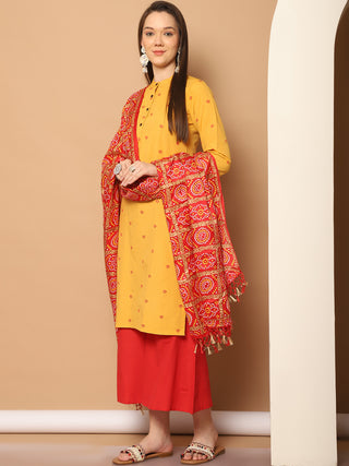 Women Woven Design Kurta with Palazzos & With Dupatta