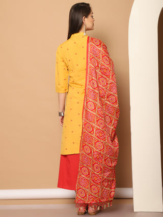 Women Woven Design Kurta with Palazzos & With Dupatta