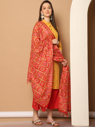 Women Woven Design Kurta with Palazzos & With Dupatta