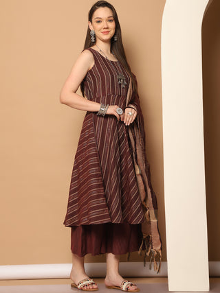 Women Woven Design Kantha Work Kurta with Palazzos & With Dupatta