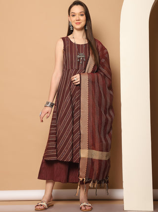 Women Woven Design Kantha Work Kurta with Palazzos & With Dupatta