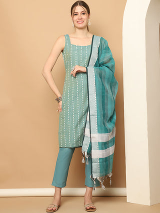 Green Dobby Kurta with pallazos dupatta set