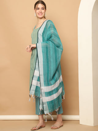 Green Dobby Kurta with pallazos dupatta set